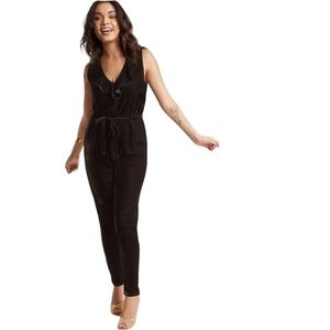 ModCloth Small Ruffled V-Neck Velvet Black Jumpsuit